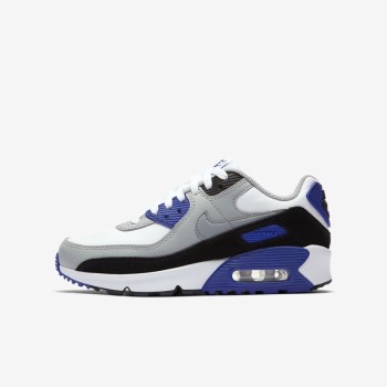 Nike Air Max 90 LTR - Nagyobb Gyerek Utcai Cipő - Fehér/Világos Szürke/Királykék/Szürke